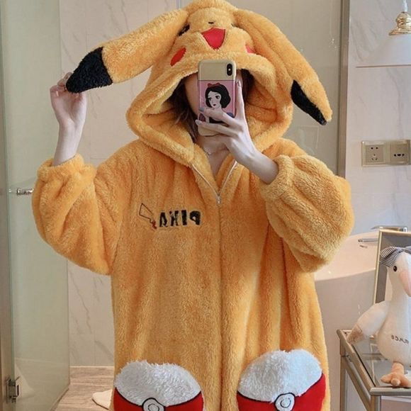 Pokemon Pikachu Pajama Robe | Unisex Nightdress PJ Plush Fleece Winter One Size - Picture 2 of 6
